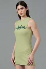 Butterfly Printed Green Dress for Women