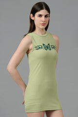 Butterfly Printed Green Dress for Women