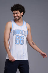 Go Devil 66 (In Sky Blue) Printed Stripes Sky Blue & White Vests for Men
