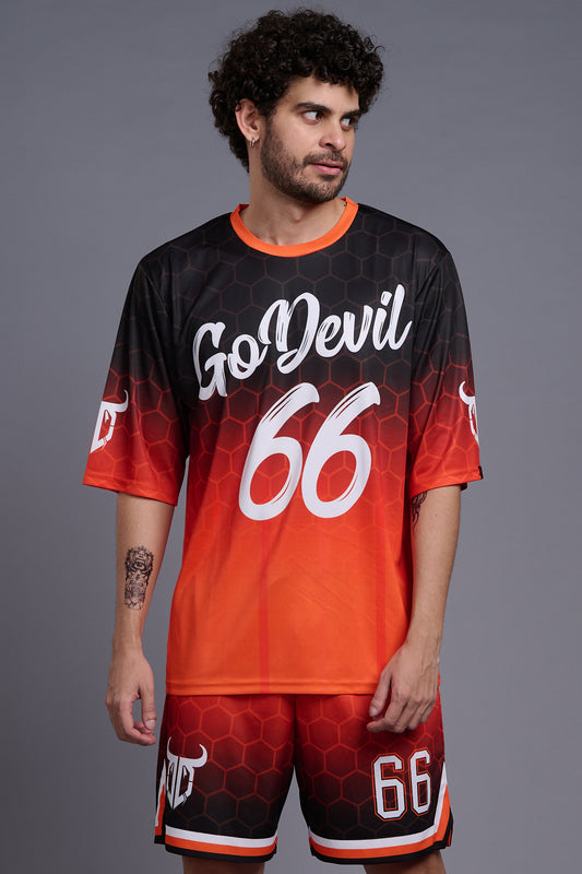 Go Devil 66 (In White) Printed Polyester Orange Gradient Co-Ords for Men