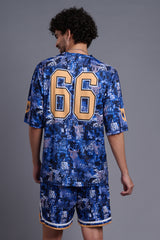 Owl Feather Design Printed Blue Co-Ords for Men