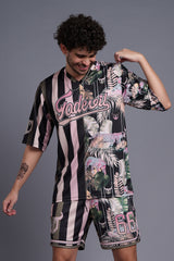 Go Devil Printed Stripe Black & Millenial Pink Co-Ords for Men