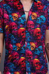 Colourful Skull Printed Shirt With Pant Co-Ord Set For Men