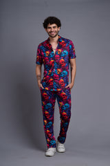 Colourful Skull Printed Shirt With Pant Co-Ord Set For Men
