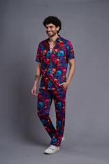 Colourful Skull Printed Shirt With Pant Co-Ord Set For Men