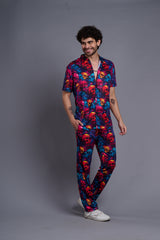 Colourful Skull Printed Shirt With Pant Co-Ord Set For Men