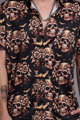 Golden Skull Printed Black Shirt With Pant Co-Ord Set For Men