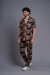Golden Skull Printed Black Shirt With Pant Co-Ord Set For Men