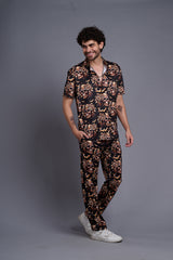 Golden Skull Printed Black Shirt With Pant Co-Ord Set For Men