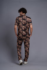 Golden Skull Printed Black Shirt With Pant Co-Ord Set For Men