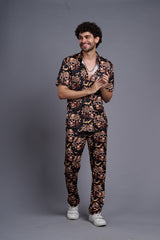 Golden Skull Printed Black Shirt With Pant Co-Ord Set For Men