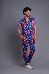 Colourful Skull Printed Shirt With Pant Co-Ord Set For Men
