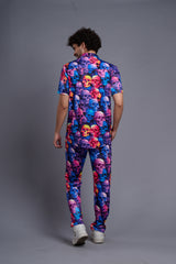 Colourful Skull Printed Shirt With Pant Co-Ord Set For Men