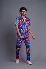 Colourful Skull Printed Shirt With Pant Co-Ord Set For Men