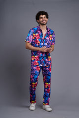 Colourful Skull Printed Shirt With Pant Co-Ord Set For Men