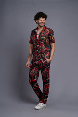 Rose with Snake Printed Shirt With Pant Co-Ord Set For Men