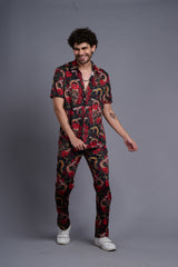 Rose with Snake Printed Shirt With Pant Co-Ord Set For Men