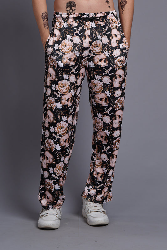 Flower Printed Black and White Joggers for Men