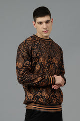 Paisley Design (in Brown) Printed Black Sweatshirt for Men