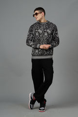 Paisley Design Printed Black Sweatshirt for Men