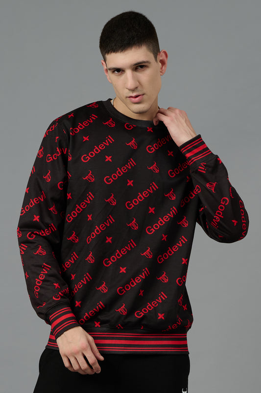 Go Devil All Over Print Red Black Sweatshirt for Men