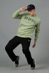 Go Devil Back Dice Printed Green Sweatshirt for Men