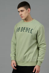 Go Devil Back Dice Printed Green Sweatshirt for Men