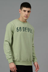 Go Devil Back Dice Printed Green Sweatshirt for Men