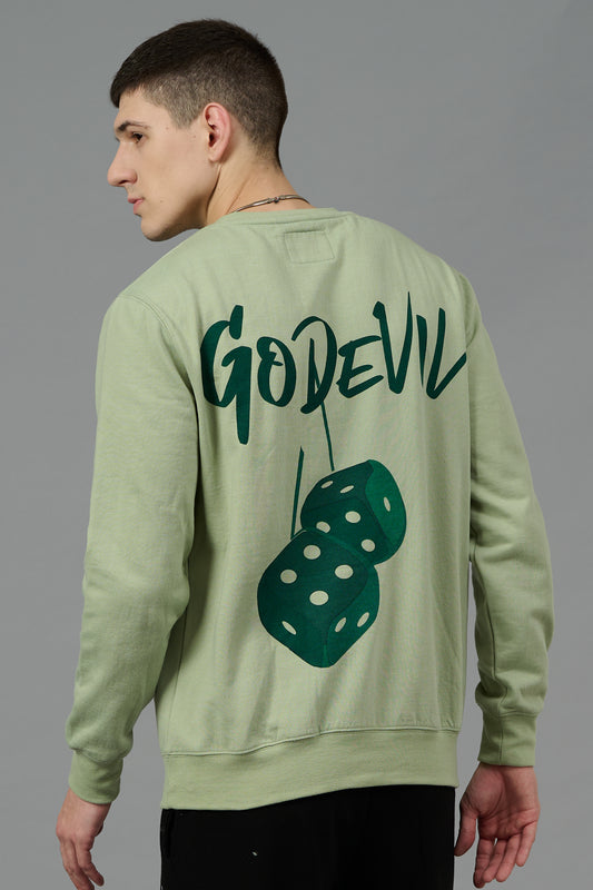 Go Devil Back Dice Printed Green Sweatshirt for Men