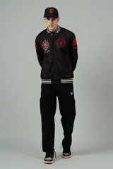 Tiger (in Red) Printed Black Varsity Jacket for Men