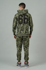 Go Devil 66 & Paisley Design Printed Sage Green Hooded Cord Set for Men