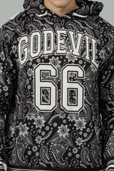 Go Devil 66 & Paisley Design Printed Black Hooded Cord Set for Men