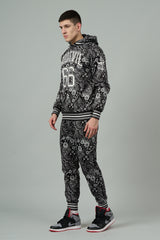 Go Devil 66 & Paisley Design Printed Black Hooded Cord Set for Men