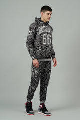 Go Devil 66 & Paisley Design Printed Black Hooded Cord Set for Men