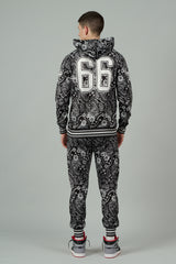 Go Devil 66 & Paisley Design Printed Black Hooded Cord Set for Men