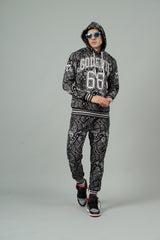 Go Devil 66 & Paisley Design Printed Black Hooded Cord Set for Men