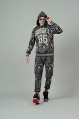 Go Devil 66 & Paisley Design Printed Black Hooded Cord Set for Men
