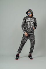 Go Devil 66 & Paisley Design Printed Black Hooded Cord Set for Men