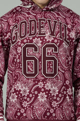 Go Devil 66 & Paisley Design Printed Red Hooded Cord Set for Men