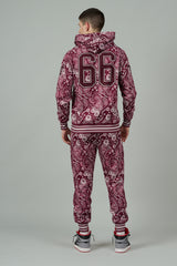 Go Devil 66 & Paisley Design Printed Red Hooded Cord Set for Men