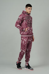 Go Devil 66 & Paisley Design Printed Red Hooded Cord Set for Men