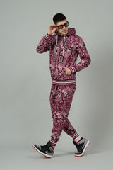 Go Devil 66 & Paisley Design Printed Red Hooded Cord Set for Men