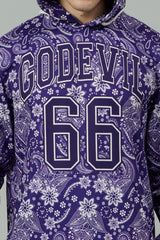 Go Devil 66 & Paisley Design Printed Purple Hooded Cord Set for Men