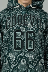 Go Devil 66 & Paisley Design Printed Dark Green Hooded Cord Set for Men