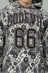 Go Devil 66 & Paisley Design Printed White Hooded Cord Set for Men