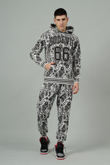 Go Devil 66 & Paisley Design Printed White Hooded Cord Set for Men