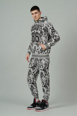 Go Devil 66 & Paisley Design Printed White Hooded Cord Set for Men