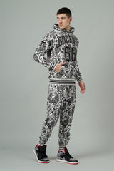 Go Devil 66 & Paisley Design Printed White Hooded Cord Set for Men