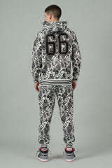 Go Devil 66 & Paisley Design Printed White Hooded Cord Set for Men