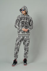 Go Devil 66 & Paisley Design Printed White Hooded Cord Set for Men